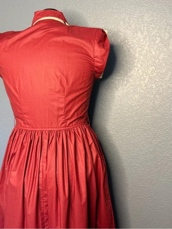 Sunshine Alley Vintage Retro Red Button Down Darling Dress Midi - Picture 8 of 13